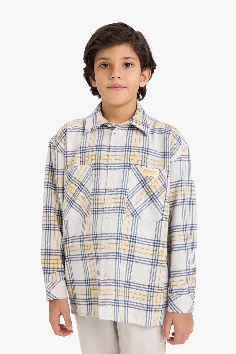DeFacto Yellow Boy Boy Oversize Fit Plaid Flannel Long Sleeve Shirt Casual - Image 3